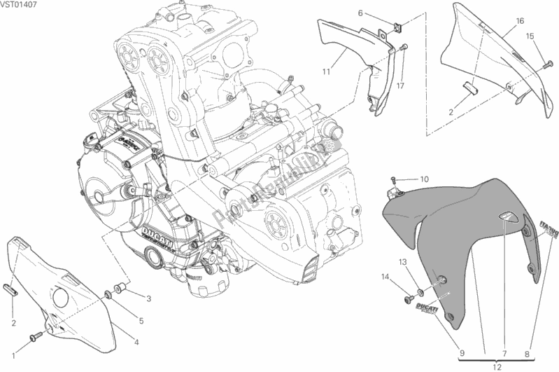 All parts for the Half Fairing of the Ducati Monster 821 Dark Thailand 2015